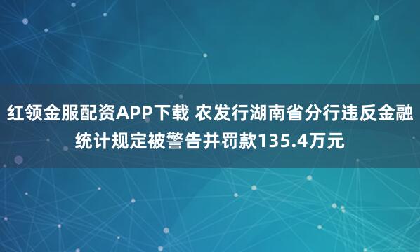 红领金服配资APP下载 农发行湖南省分行违反金融统计规定被警告并罚款135.4万元